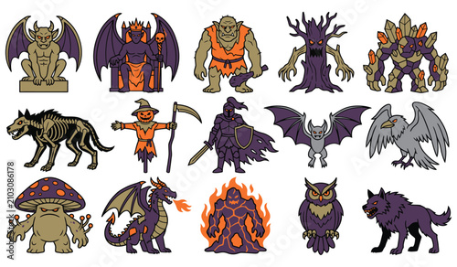 Fantasy Monster Creature Collection Vector Set