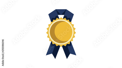 Tableau sur toile Gold medal with blue ribb
