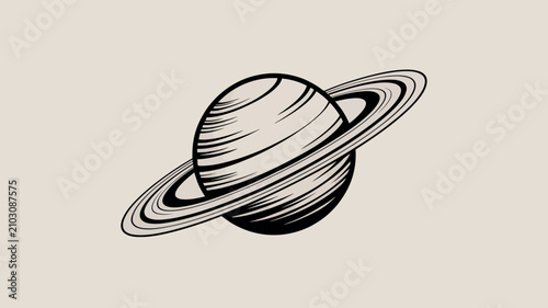 Принти на полотні Vintage style illustration of saturn planet with rings, hand drawn black and whi