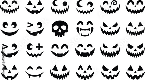 Canvastavla Halloween jack o lantern pumpkin carving faces silhouette vector set featuring s