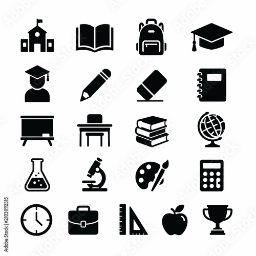 Billede på lærred Comprehensive collection of essential school and education icons for learning an