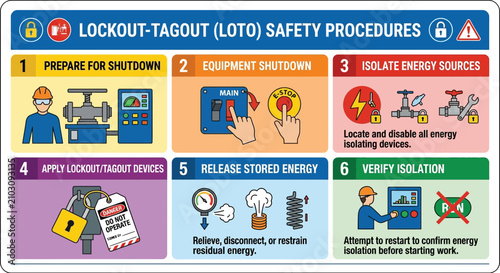 Industrial Lockout Tagout LOTO Safety Procedures Infographic Poster Design