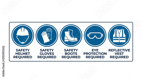 Industrial Safety Signs Collection With Mandatory Personal Protective Equipment PPE Icons