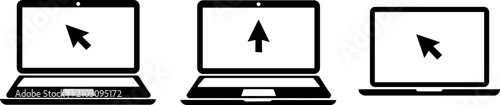 Photos Laptop with mouse cursor icon set
