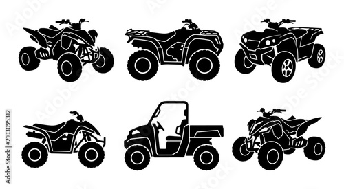 Foto ATV Quad Bike Icons, All-Terrain Vehicle Silhouettes, Off-Road Vehicle Set, Vect