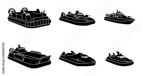 Canvastavla Hovercraft Vector Icons, Military Amphibious Vehicles, Transportation Set