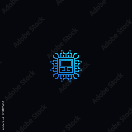 Computer on a motherboard processor logo.