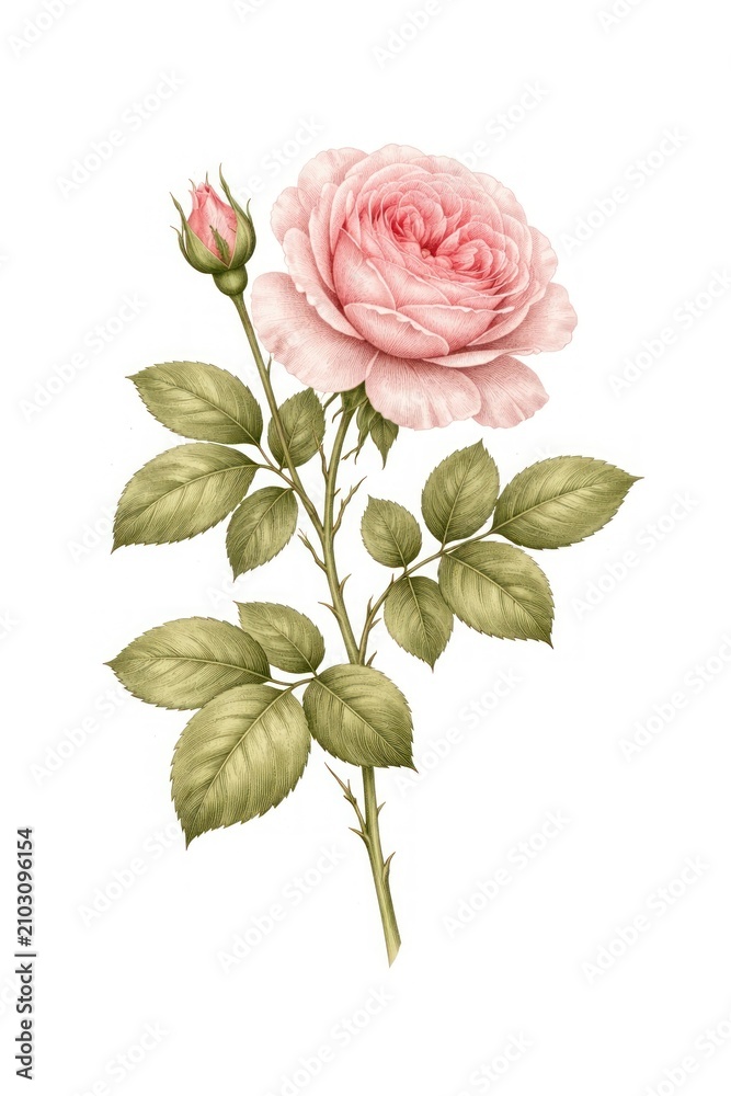 Obraz premium Elegant pink rose botanical illustration.