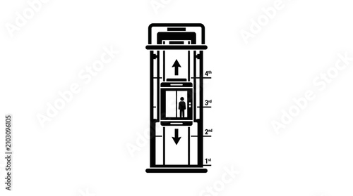 Elevator system diagram showing vertical movement and floor levels.