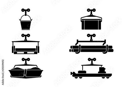 Konstfotografi Industrial Cable Car Icons, Gondola Lift Symbols, Freight Transport Vector Set