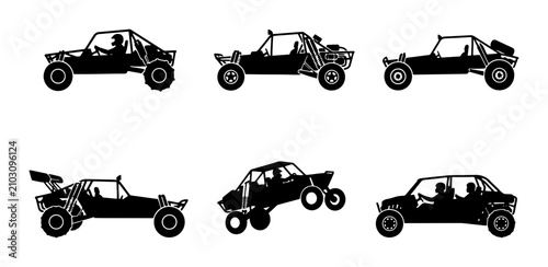 Fotografie Buggy Vector Icons, Off-Road Vehicle Silhouettes, Dune Buggy Collection
