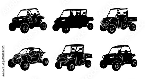 Obraz na płótnie UTV Silhouettes, Side-by-Side Vehicles, Off-Road Buggy Icons, Utility Transport