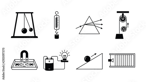 Valokuva Collection of Simple Physics and Energy Concept Illustrations with Diagrams