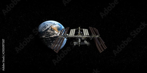 Earth and Orbital Space Station Equirectangular Panorama 3D Render