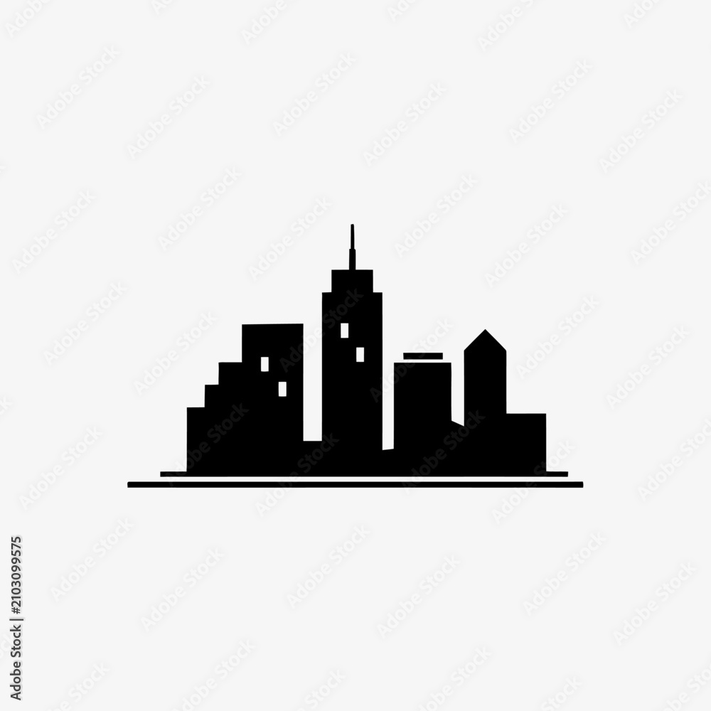 Obraz premium City skyline black silhouette vector icon for urban landscape and real estate logo design