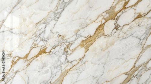 Photography Ultra realistic premium Italian Calacatta Gold marble slab, pure white base with