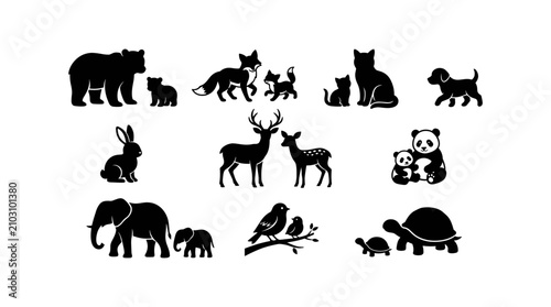 Canvas Print Animals Including Bears, Foxes, Cats, Rabbits, Deer, Pandas, Elephants, Birds, a