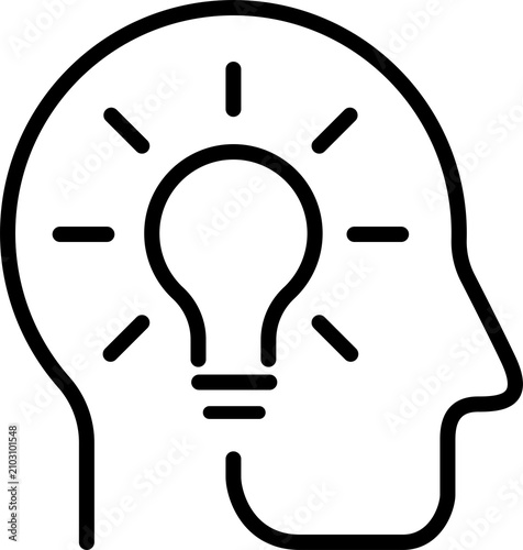 Lightbulb head idea concept for creativity and innovation. Human brain with glowing bulb symbolizing inspiration and problem-solving. Transparent Background PNG