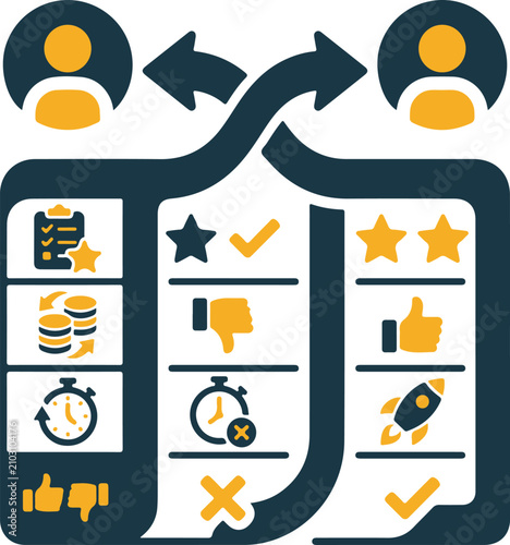 Feedback and performance review comparison infographic concept icon