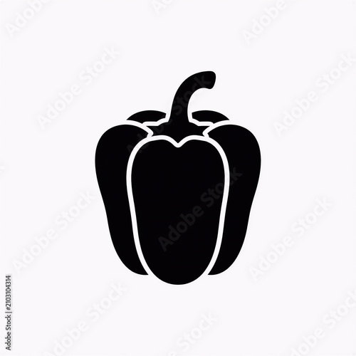 Black bell pepper icon isolated on white background. Minimalist vegetable vector illustration for healthy cooking and nutrition design.