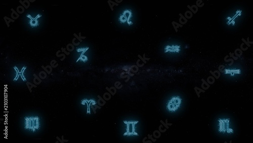 zodiac signs on a starry dark sky