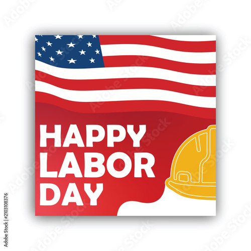 happy USA labor day global labor celebration USA Red poster with labor helmet