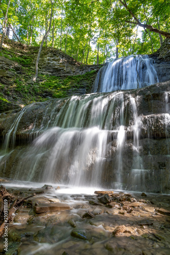 Stunning view of Sherman Falls in Hamilton, Ontario, surrounded by lush forest.