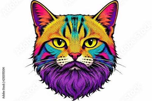 cabeza de gato estilo pop art con barba