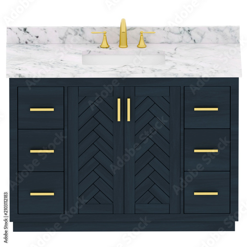 3d Render Navy Marble Gold Faucet Vanity with transparent background