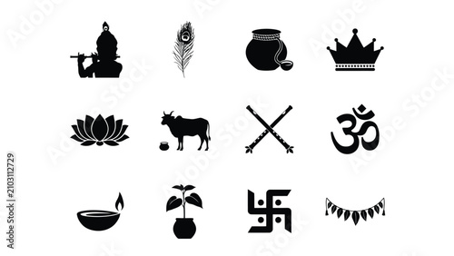 Photos Black and white minimalist cultural symbols collection with evoking deep cultura