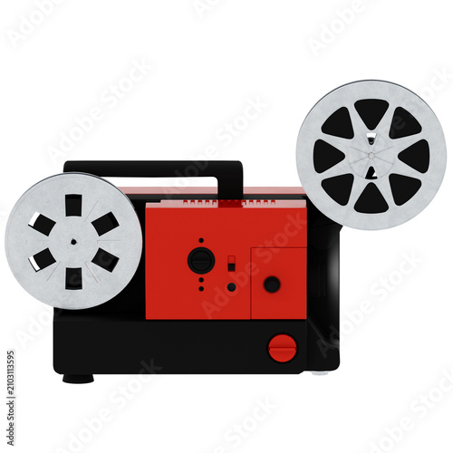 3d Render Vintage Red Film Reel Projector with transparent background