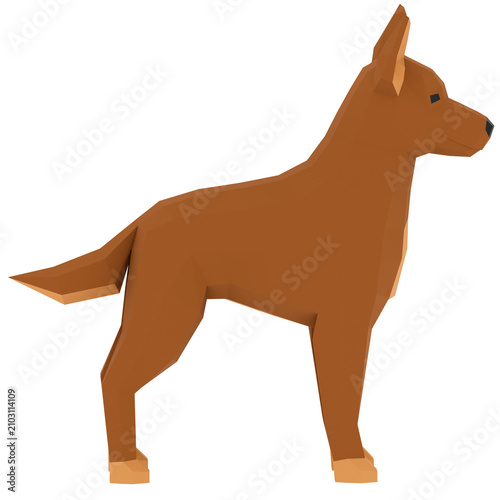 3d Render Low Poly Brown Shepherd Dog with transparent background