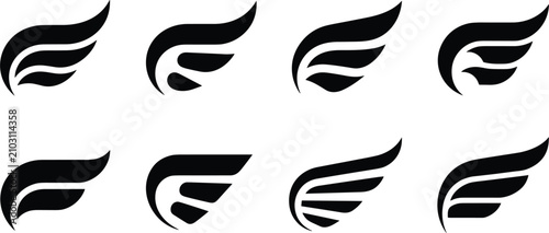 Photos Vector icon set of heraldic wings, tribal bird feather silhouettes, aviation spe
