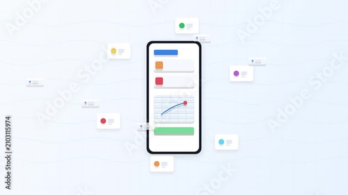 Mobile Application Data Analytics Dashboard Interface with Floating Information Elements for Digital Business Performance Monitoring