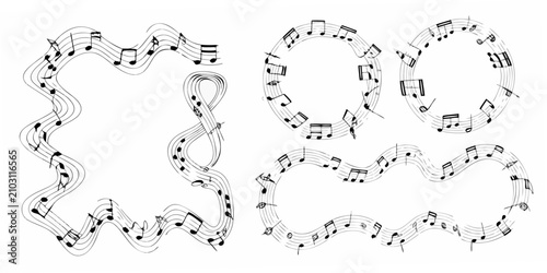 Obraz na płótnie Musical Notes And Staff Arrangement Black And White Vector Illustration