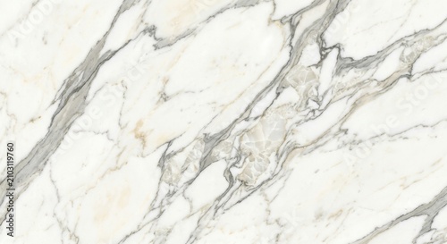 Foto Ultra realistic premium Italian Calacatta Gold marble slab, luminous pearl white