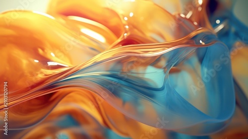 Abstract Fluid Waves in Orange and Blue
