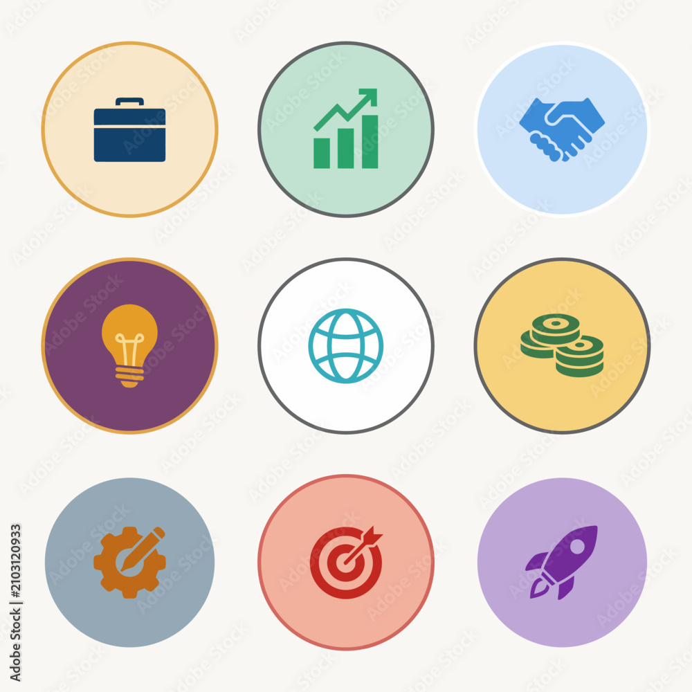 Fototapeta premium Business and Startup Concept Icon Collection in Colorful Circular Design