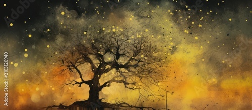 Mystical Tree Silhouette with Golden Glow
