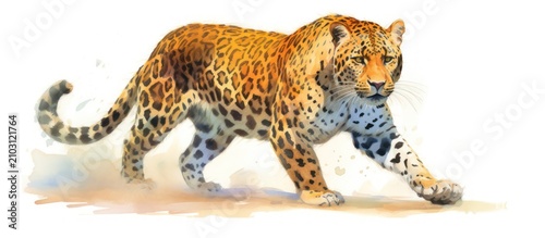 Majestic Leopard Watercolor Illustration on White Background