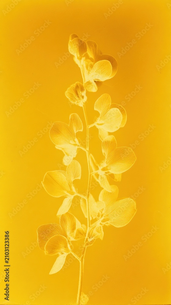 Obraz premium Golden floral silhouette on yellow background, elegant mobile wallpaper.
