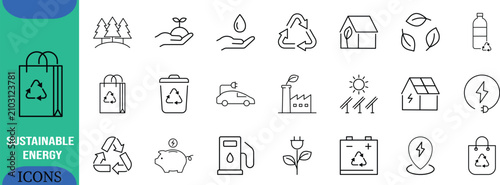 Eco friendly recycling line icons. recycle icon set, tree icon set, solar icon set