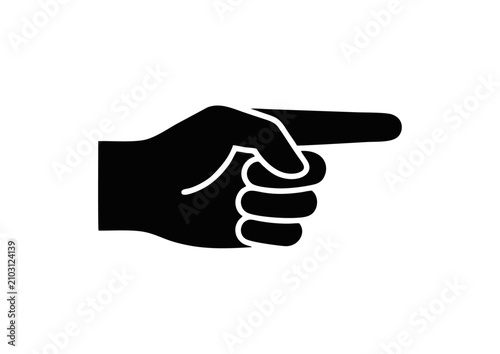 Black pointing hand icon indicating direction to the right