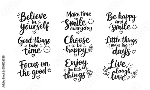 Inspirational handwritten motivational quotes in elegant script on white background