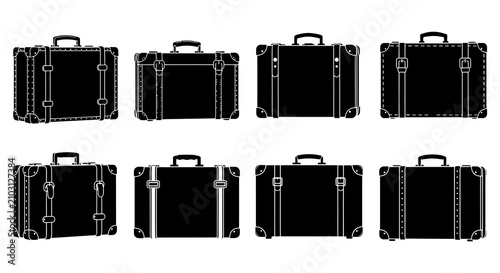Foto Vintage Suitcases Silhouette Collection On White Background