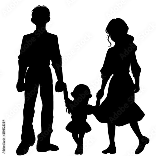 Tableau sur toile 手を繋ぐ家族のシルエット