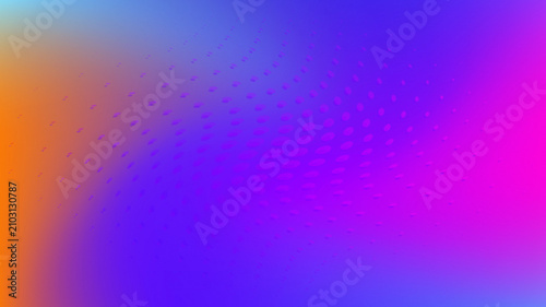 Abstract neon purple and blue gradient background with retro grainy noise texture. Warped 3D optical halftone dot wavy grid pattern. High resolution JPG
