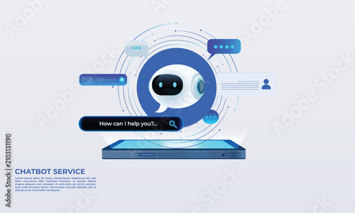 Obraz na plátně Infographic Chatbot technology for smartphones, futuristic AI-powered virtual assistant for customer service, includes prompt bar