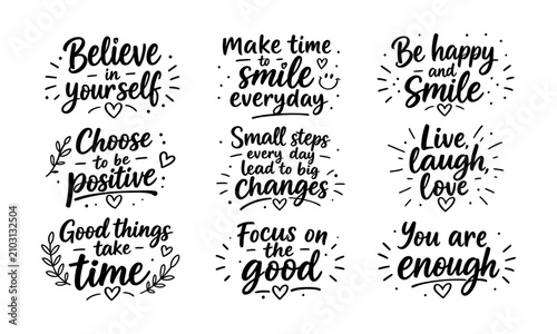 Hand-drawn motivational quotes in black and white for positive affirmations and daily inspiration