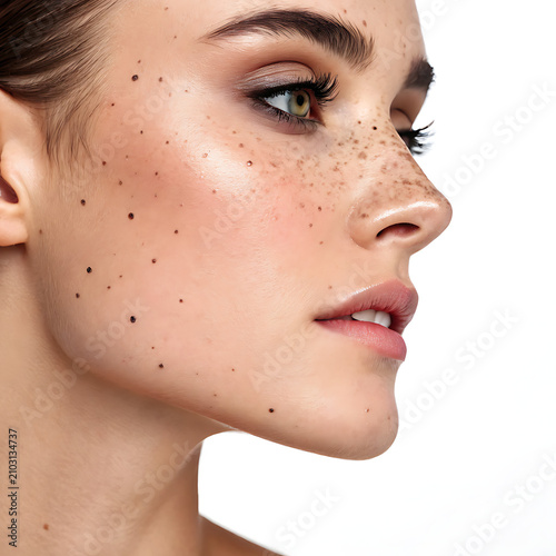 Close-up of woman's nose with blackheads before and after peeling and cleansing the face. Acne problem, comedones. Getting rid of black dots. Cosmetology dermatology concept